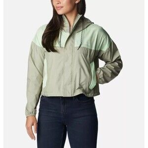 Columbia Women's Windbreaker Jacket Flash Challenger Cropped Safari Green